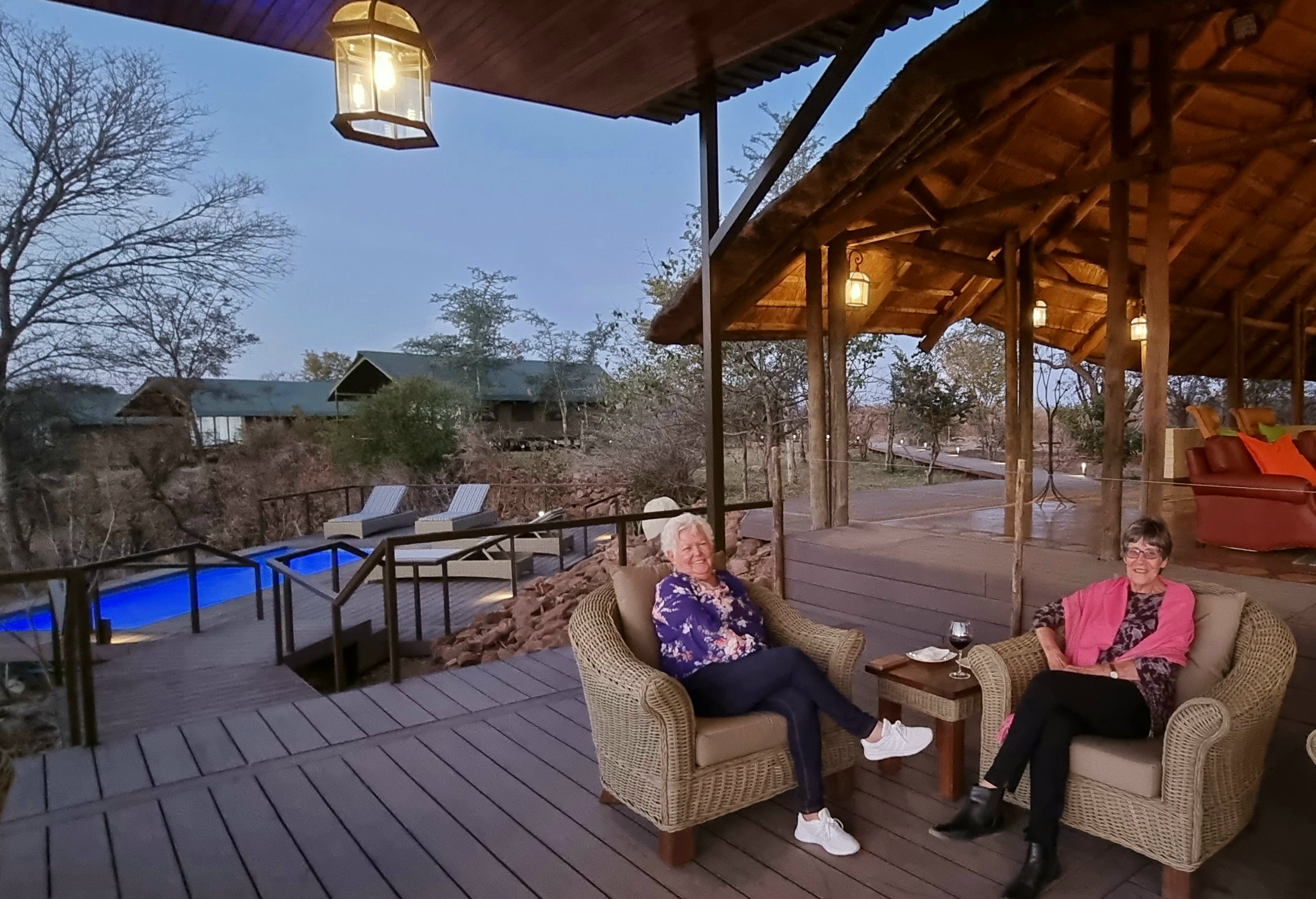 <p>Beautul main deck overlooking the swimming pool and waterhole</p>