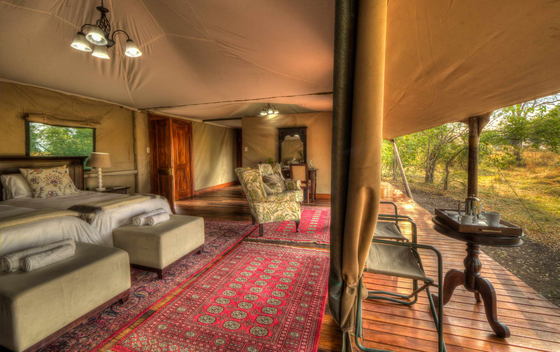 <p>Each tent is well-positioned for ultimate privacy and seclusion. All tents feature a luxurious en-suite bathroom and outdoor decking, with spectacular views for a true &lsquo;out of Africa&rsquo; experience.</p>