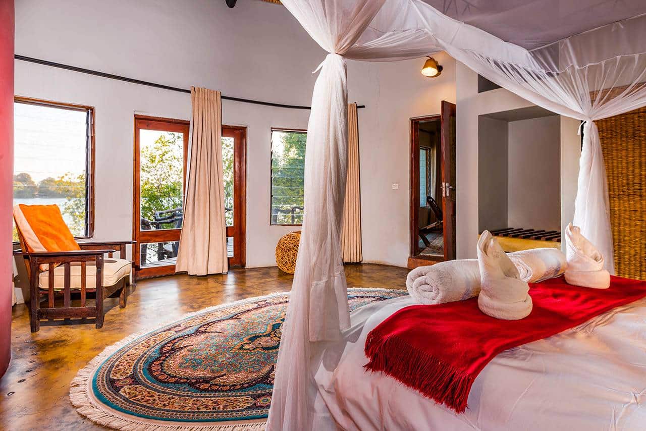 <p>All chalets are on a ridge and face the Kafue River with garden and bush in front up to the river&rsquo;s edge.</p>